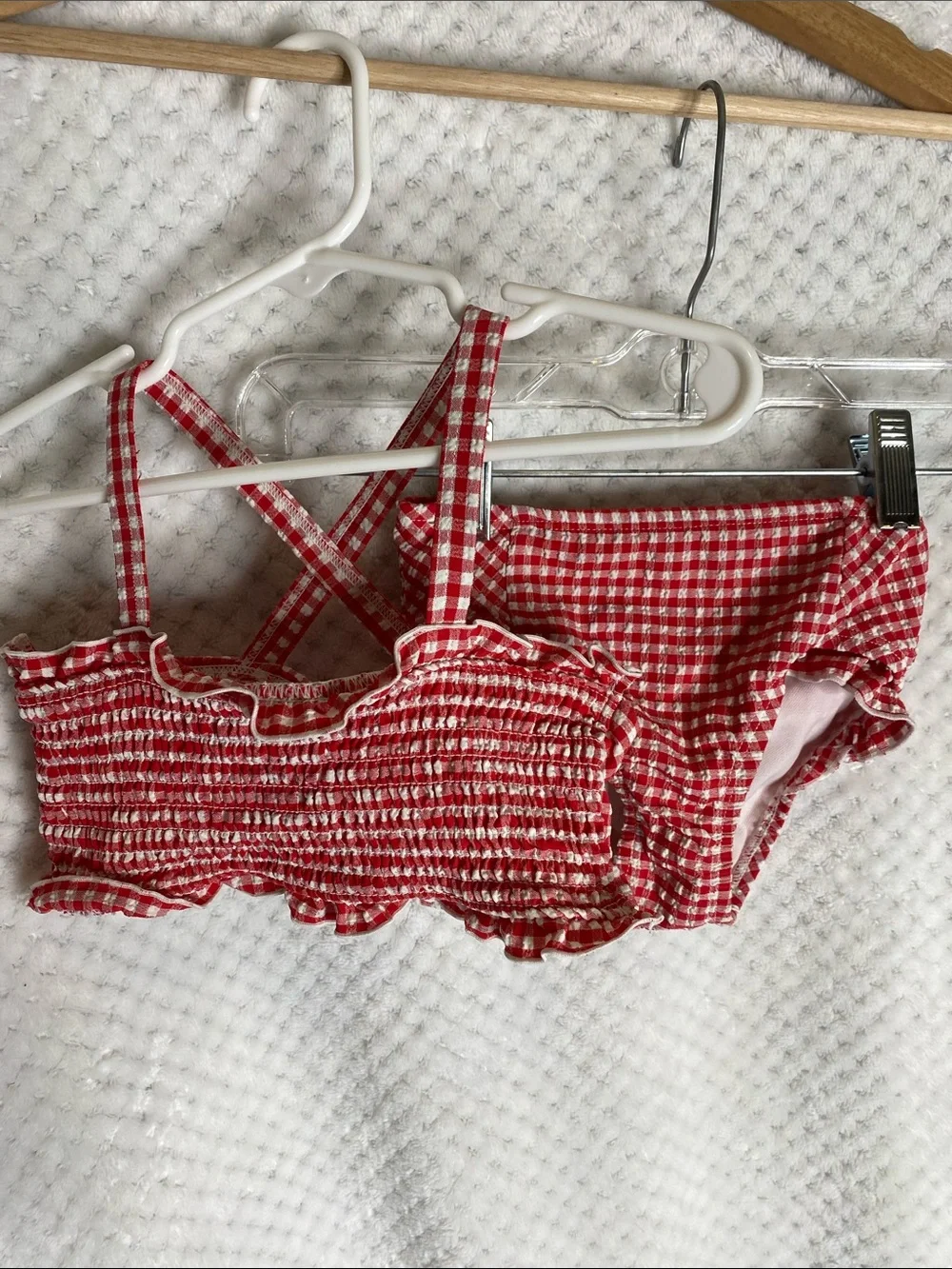 Cat & Jack Red Gingham Smocked Two-Piece Bikini swimsuit